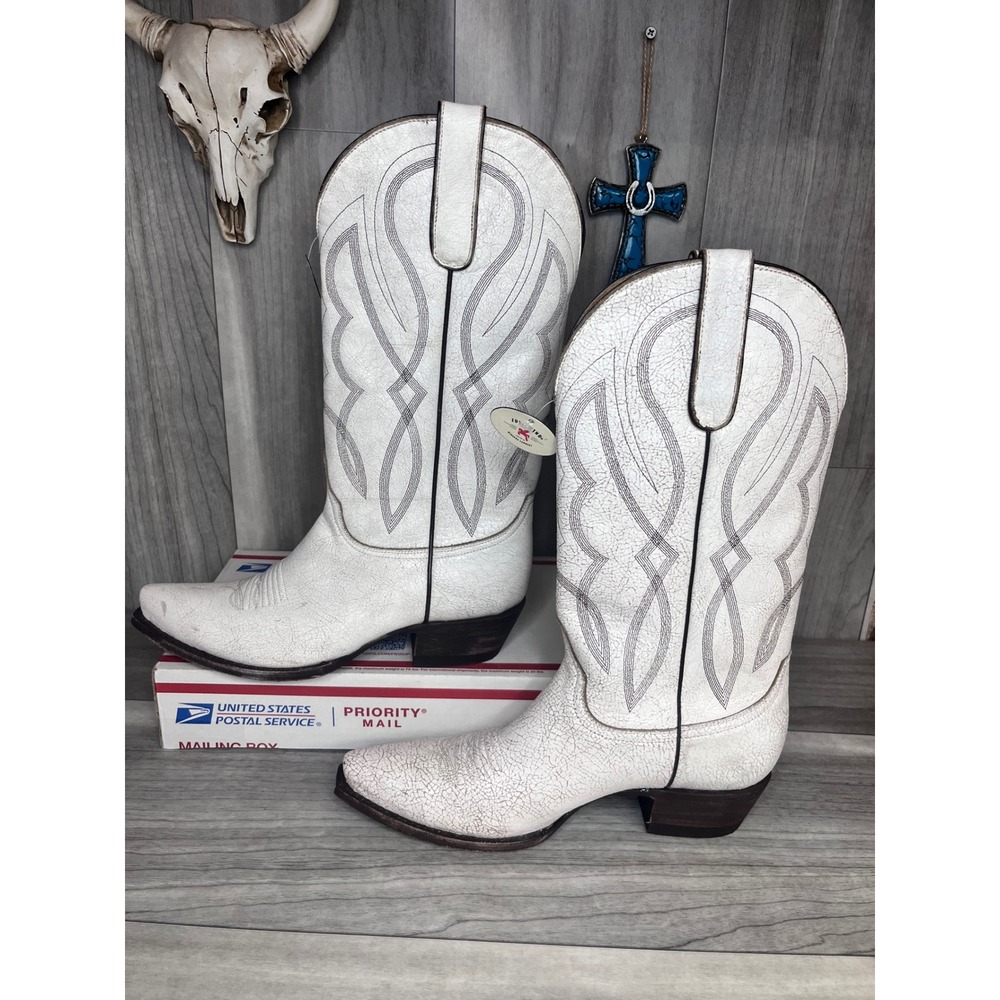 Idyllwind Colt Western Boots Womens 9B White Cracked Leather Snip Toe BIDLSP20P4 - Picture 2 of 6